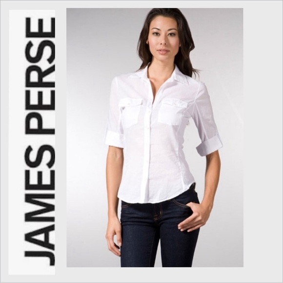 JAMES PERSE white contrast panel shirt, size 1 small ASO BELLA SWAN - Picture 1 of 8